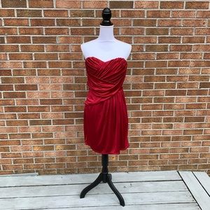 express red strapless dress Love Parade Mini - US 12 Red satin fabric shapes this strapless maxi dress with a cowl back and a ruched elastic strap The dress speaks Meet LAYA